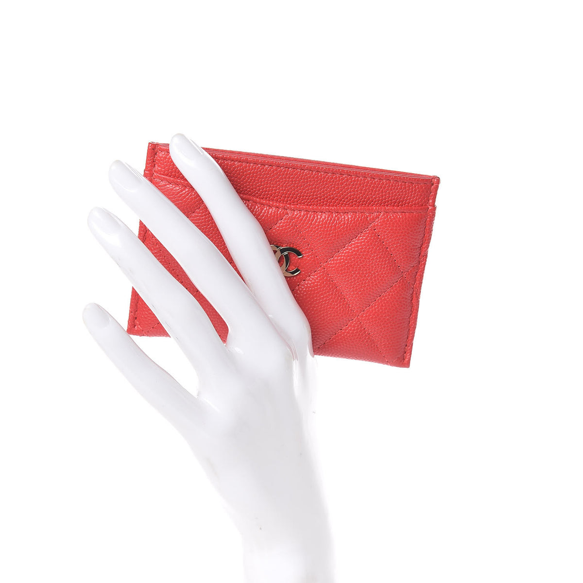 Iridescent Caviar Quilted Card Holder Red