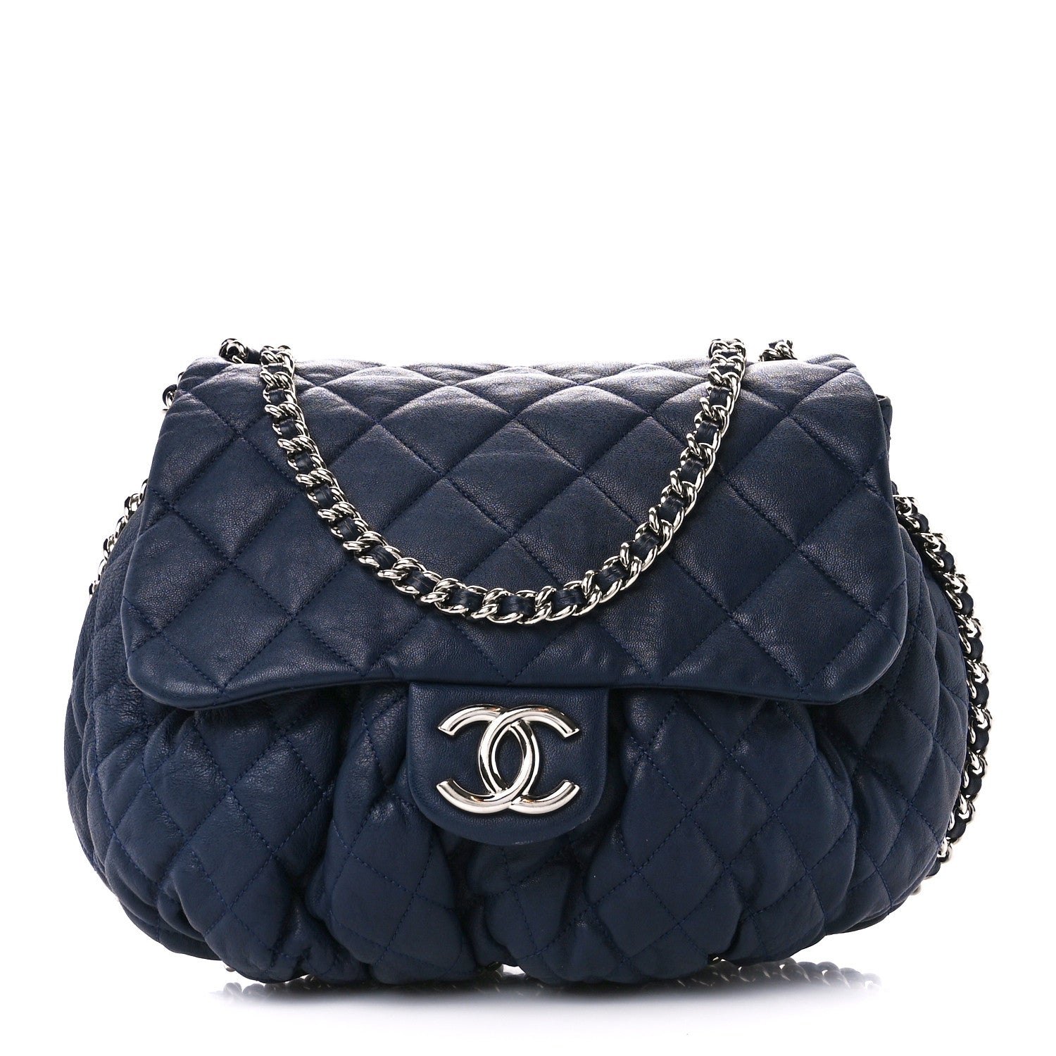Chanel Washed Lambskin Quilted Large Chain Around Messenger Navy Blue 1 of 12