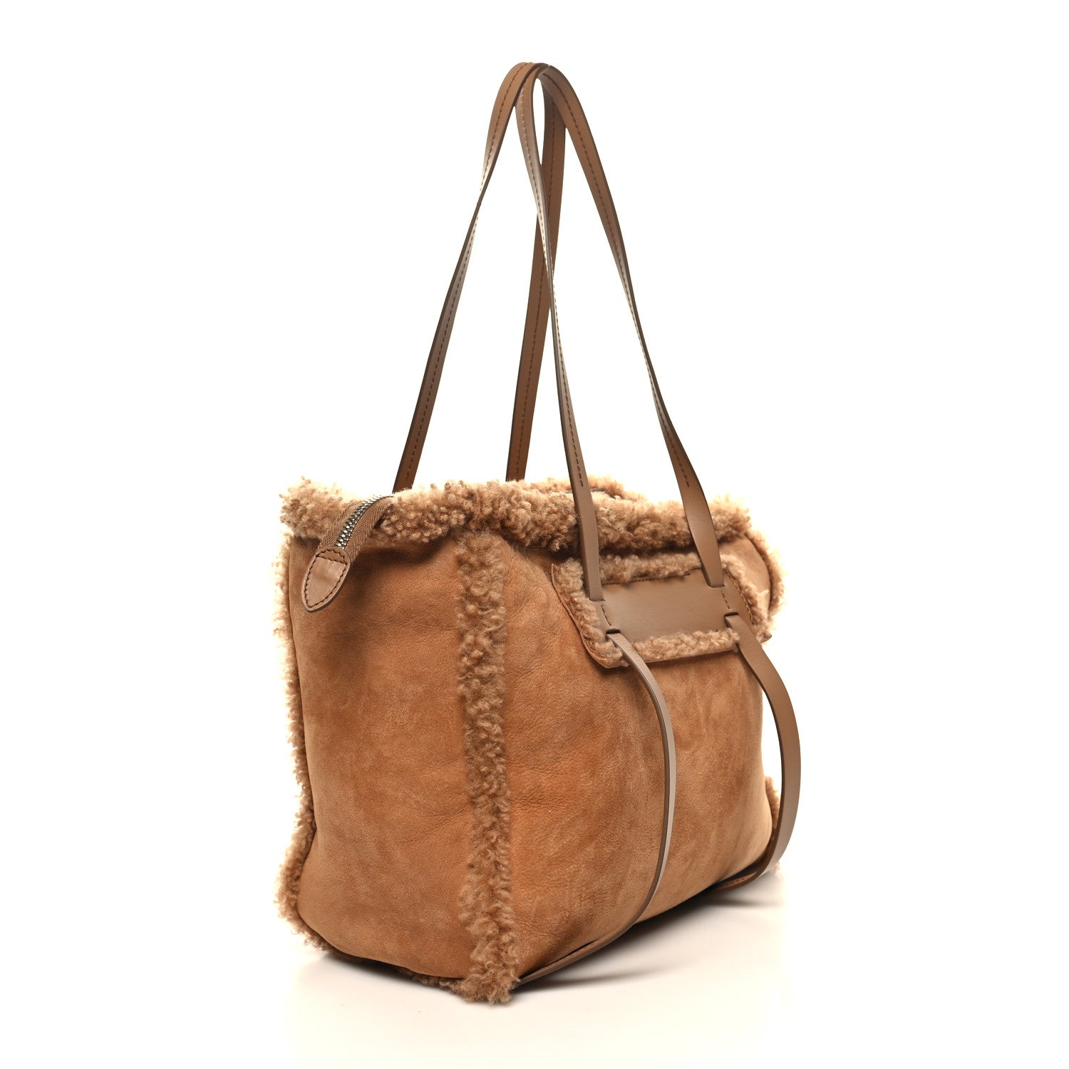 Miu Miu Shearling Suede Shopping Tote Caramel 4 of 11