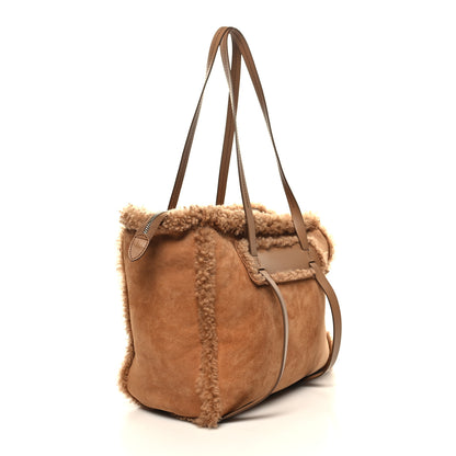 Miu Miu Shearling Suede Shopping Tote Caramel 4 of 11