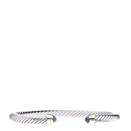 David Yurman Sterling Silver 18K Yellow Gold Blue Topaz 4mm Cable Kids Birthstone Bracelet 1 of 5