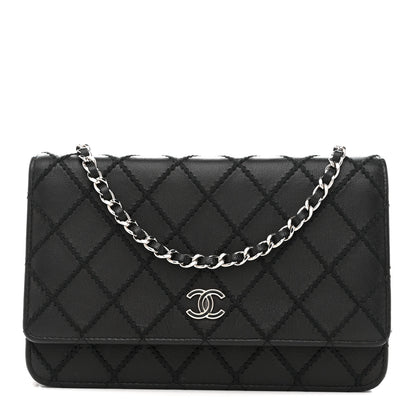 Chanel Calfskin Whipstitch Wallet On Chain WOC Black 1 of 11