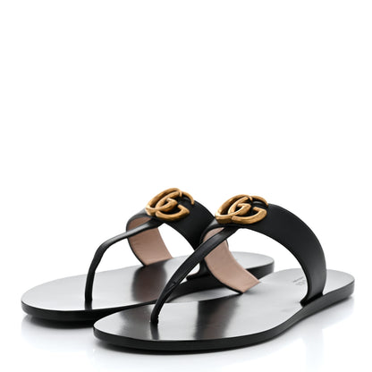 Gucci Calfskin GG Marmont Thong Sandals 38 Black 3 of 8