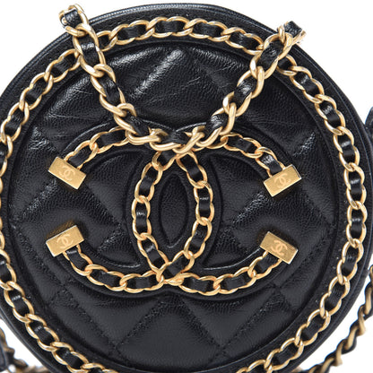 Chanel Lambskin Quilted Round Filigree Chain Around Crossbody Black 10 of 10