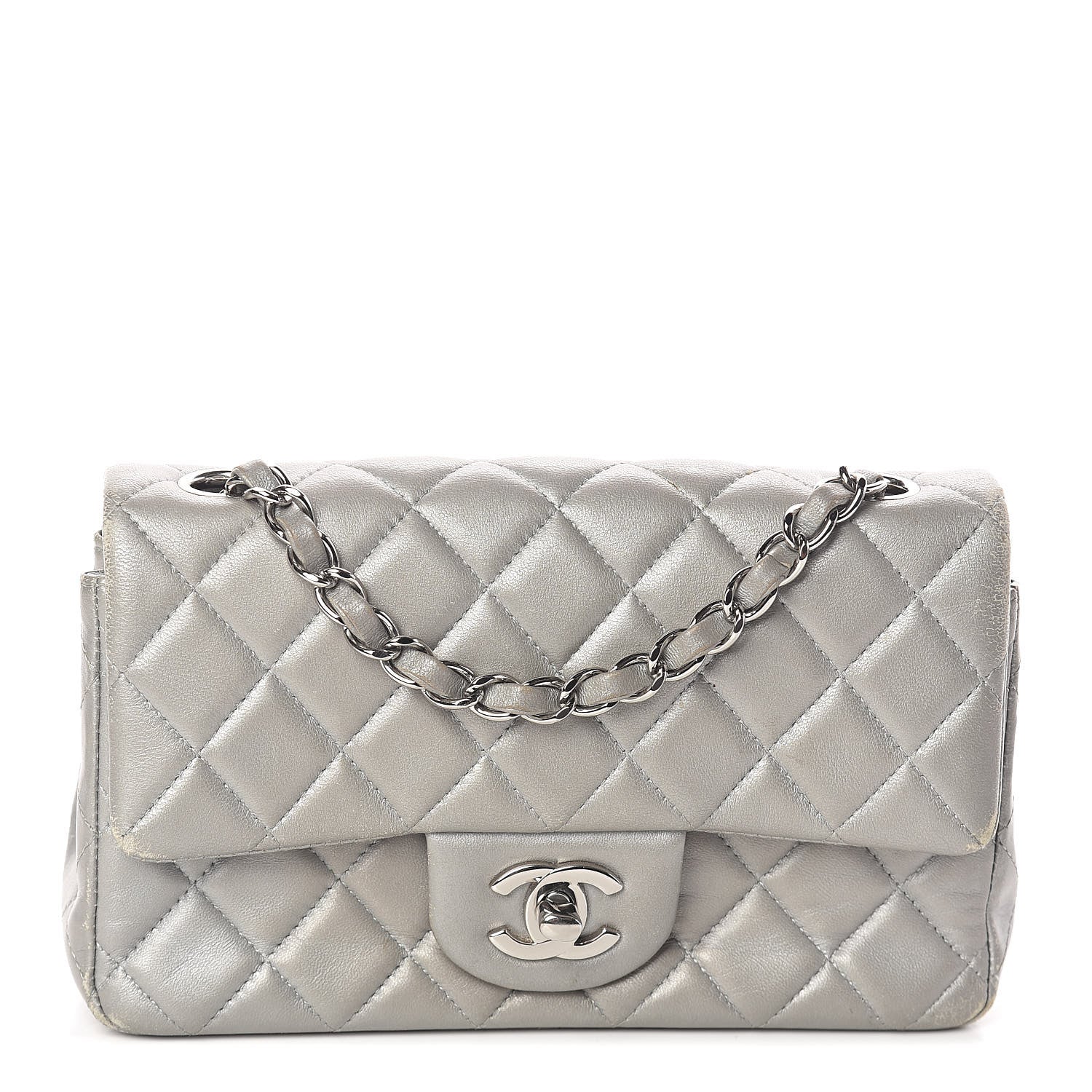 Chanel Metallic Lambskin Quilted Mini Rectangular Flap Silver 1 of 15