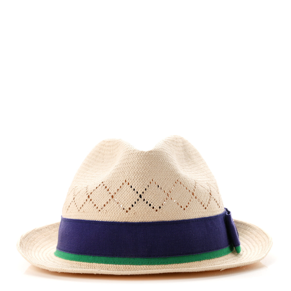 Gucci Straw Web Fedora Hat M Blue Green 3 of 8