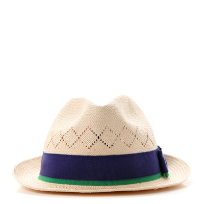 Gucci Straw Web Fedora Hat M Blue Green 3 of 8