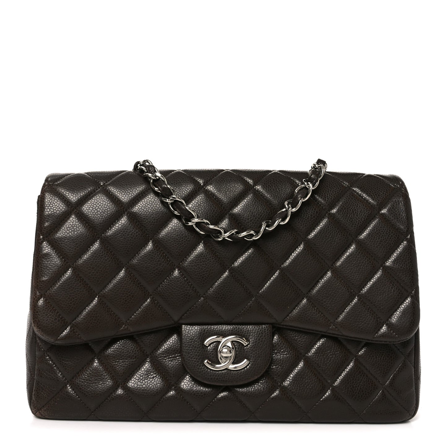 Caviar Quilted Jumbo Single Flap Dark Brown