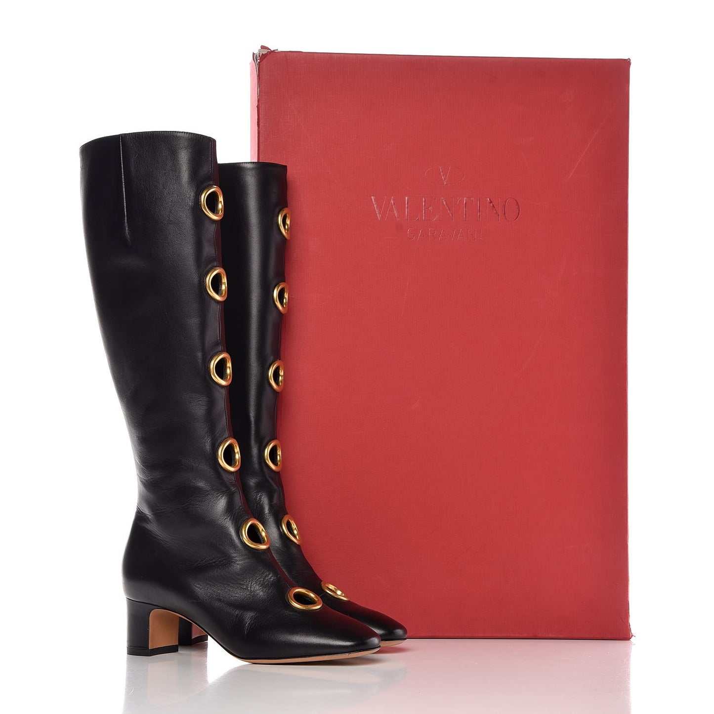Smooth Calfskin Eyelet High Boots 36 Black