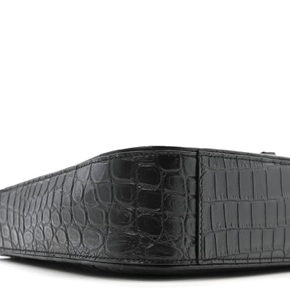 Saint Laurent Calfskin Crocodile Embossed Le 5 A 7 Hobo Black 9 of 11