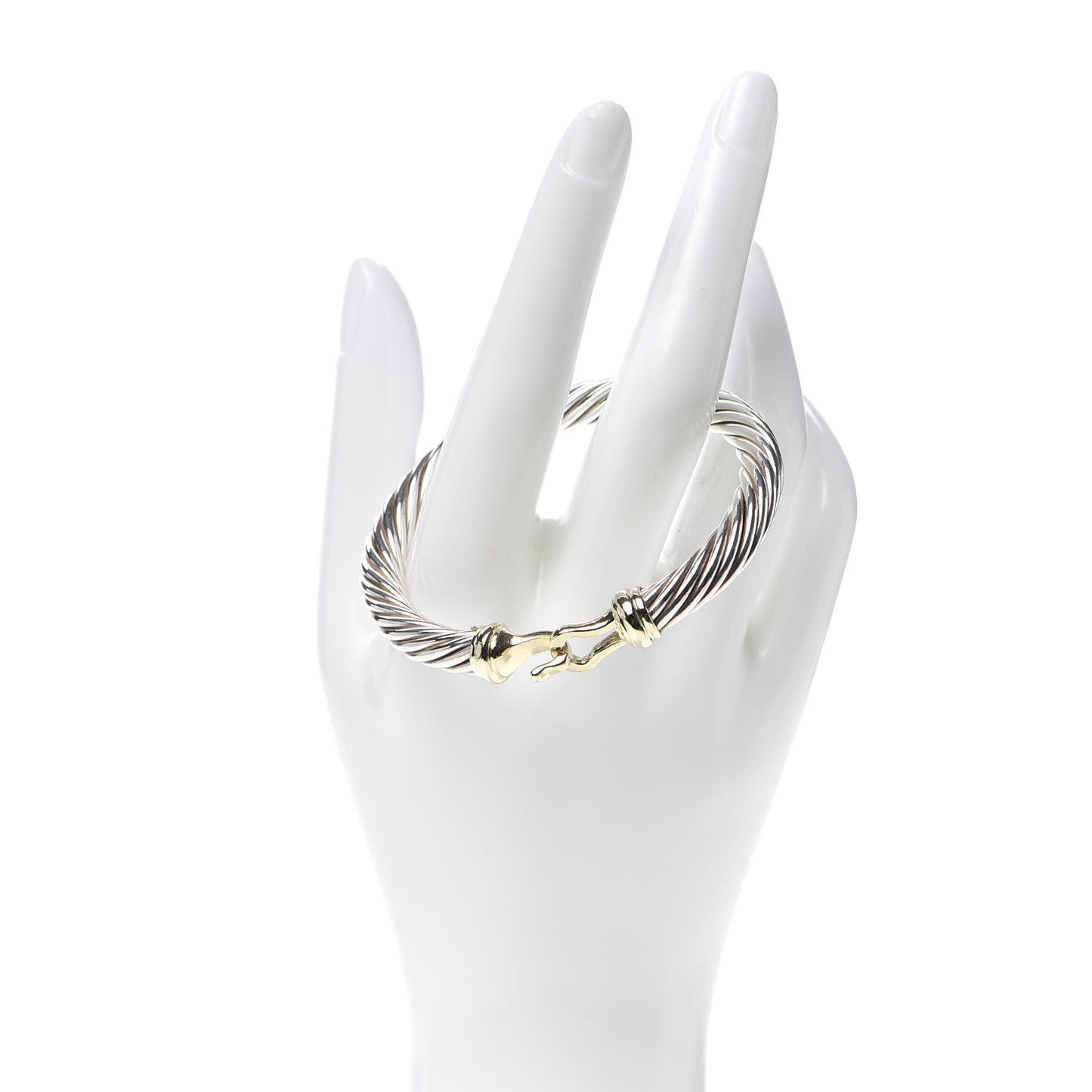 Sterling Silver 14K Yellow Gold 7mm Cable Classic Buckle Bracelet