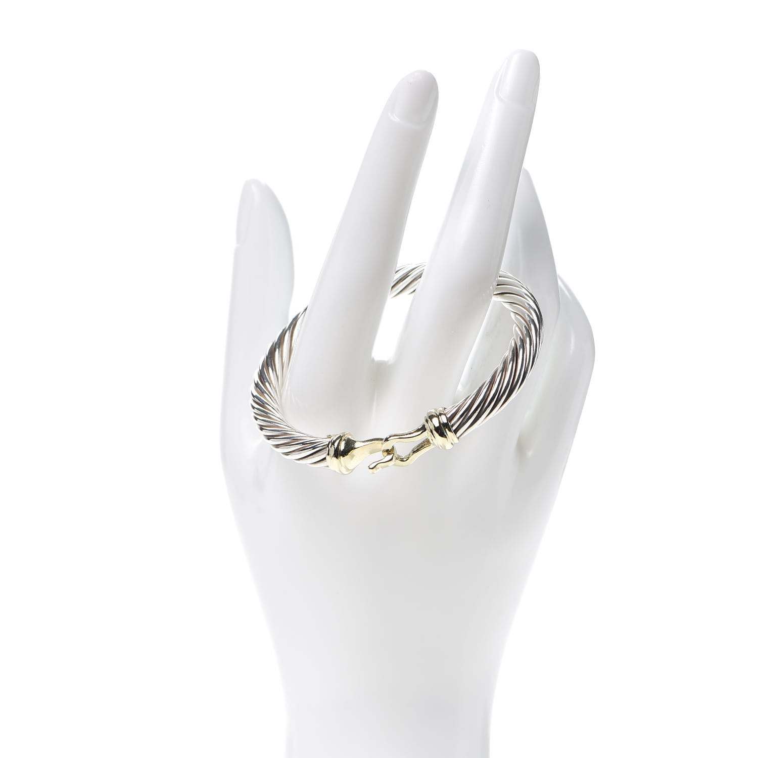 David Yurman Sterling Silver 14K Yellow Gold 7mm Cable Classic Buckle Bracelet 2 of 5
