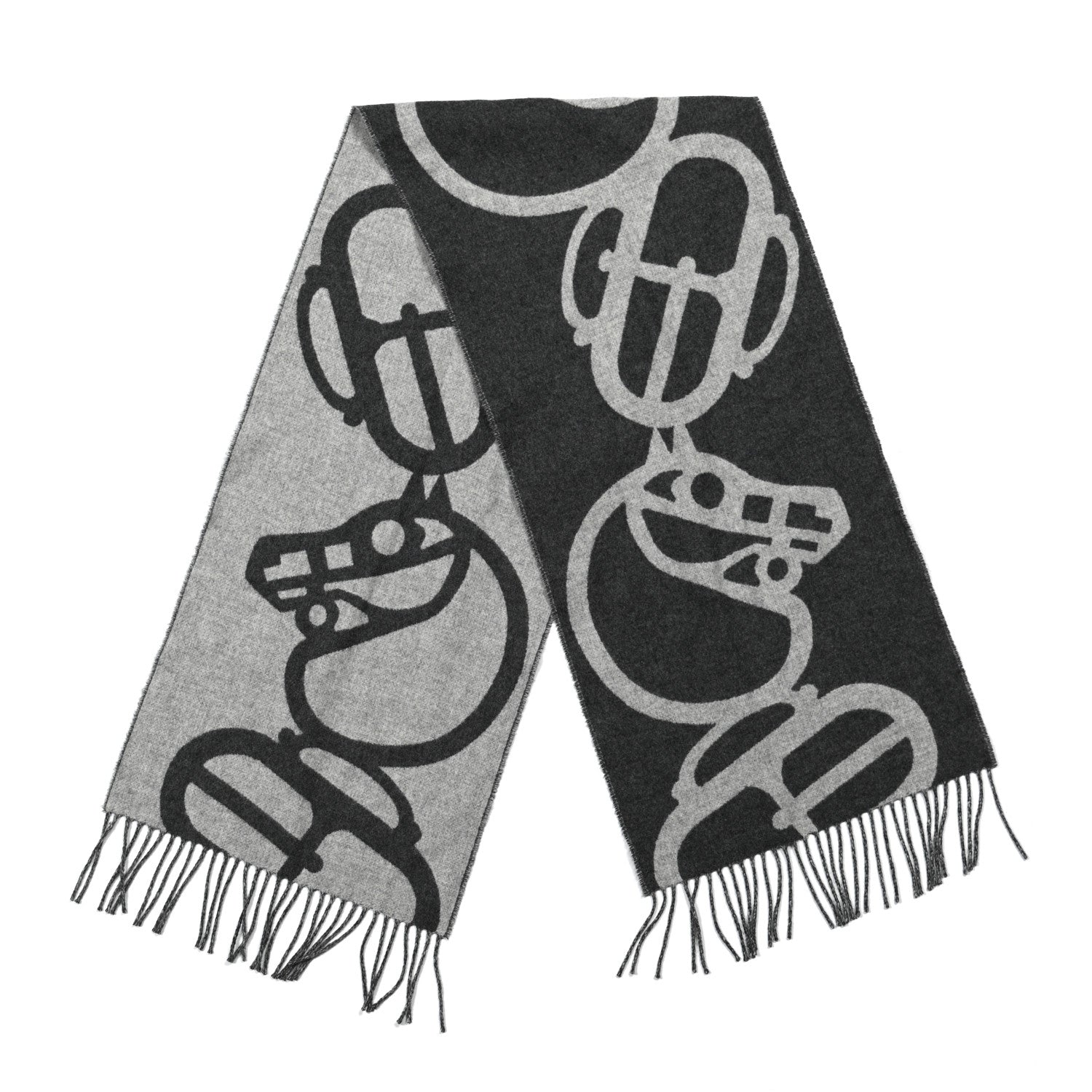 Hermes Cashmere Boucles et Camails Muffler Anthracite Gris Clair 2 of 3