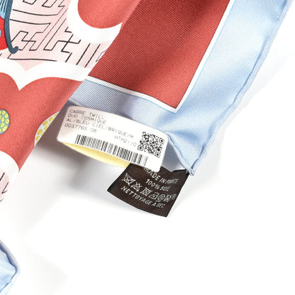 Hermes Silk Twill Duo Cosmique Scarf 90 Bleu Ciel Brique 6 of 7