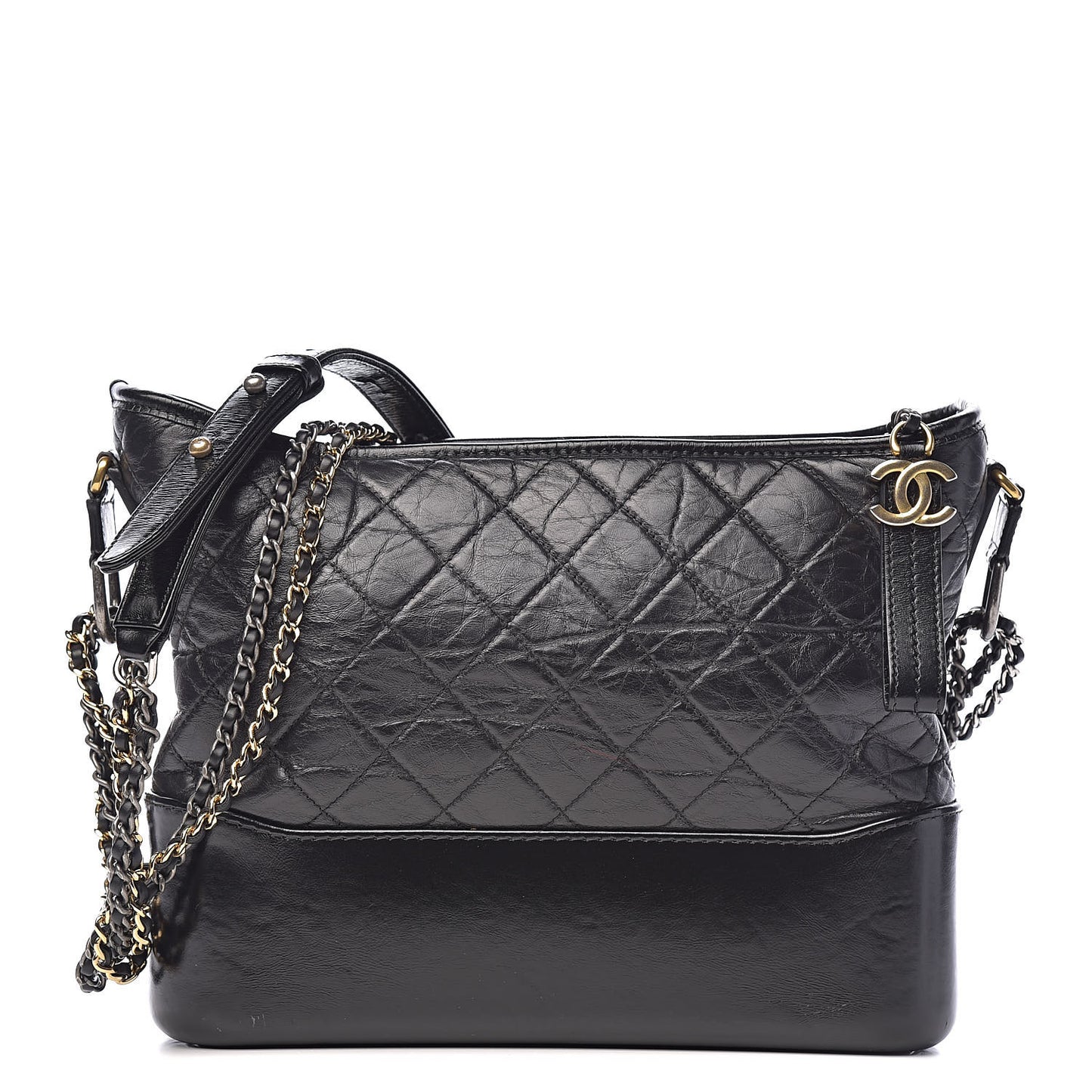 Aged Calfskin Quilted Medium Gabrielle Hobo Black