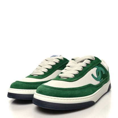 Chanel Suede Kidskin Womens CC Sneakers 38 White Green 3 of 9