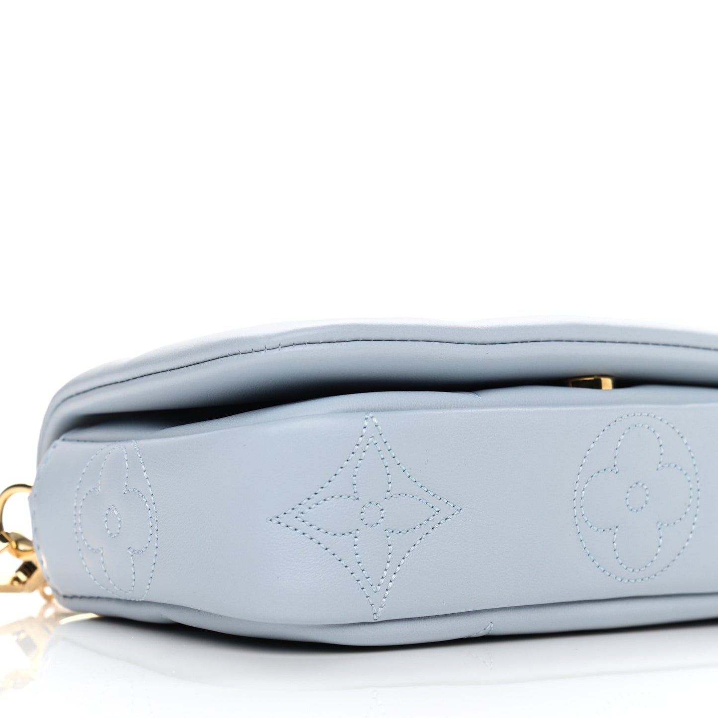 Calfskin Bubblegram Wallet On Strap Ice Blue