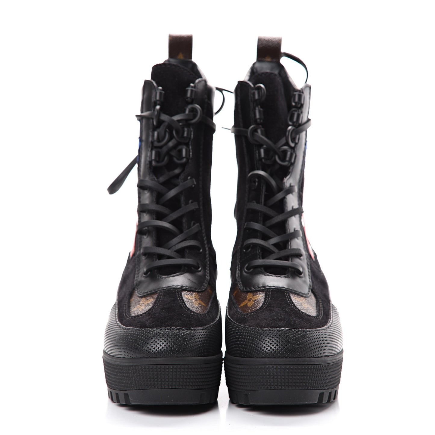 Suede Calfskin Monogram LV Black Heart Laureate Platform Desert Boots 37 Black