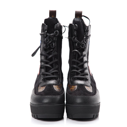 Louis Vuitton Suede Calfskin Monogram LV Black Heart Laureate Platform Desert Boots 37 Black 2 of 7