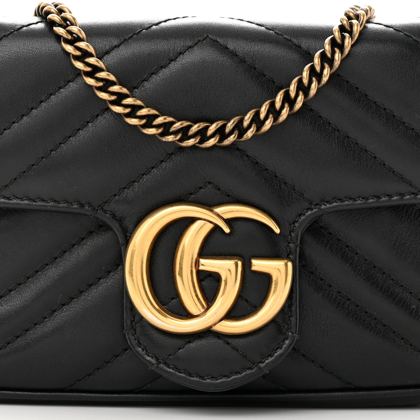 Calfskin Matelasse Super Mini GG Marmont Shoulder Bag Black