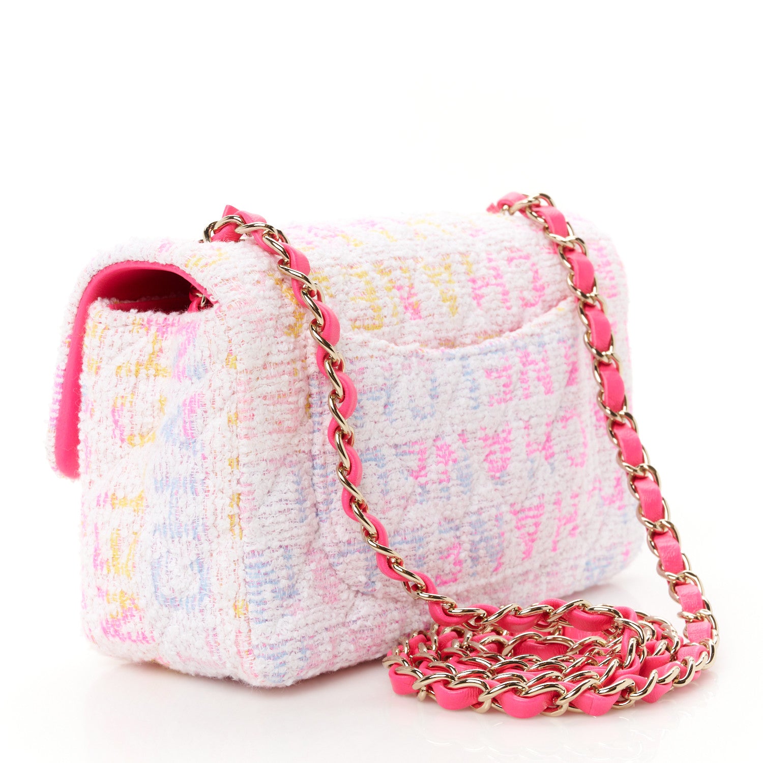 Chanel Tweed Quilted Mini Rectangular Flap Pink Multicolor 3 of 12