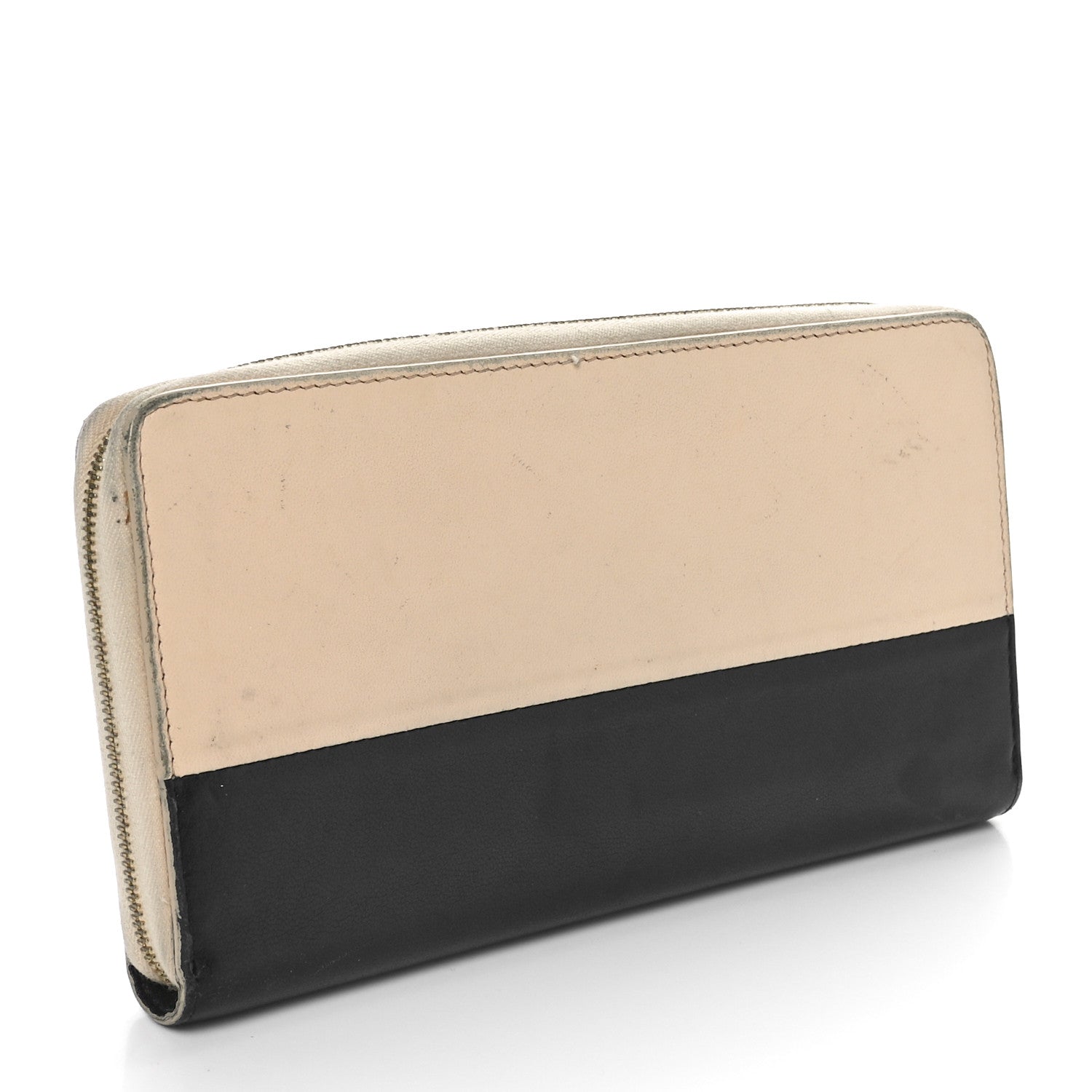 Celine Lambskin Large Zip Around Multifunction Wallet Beige Black 3 of 12