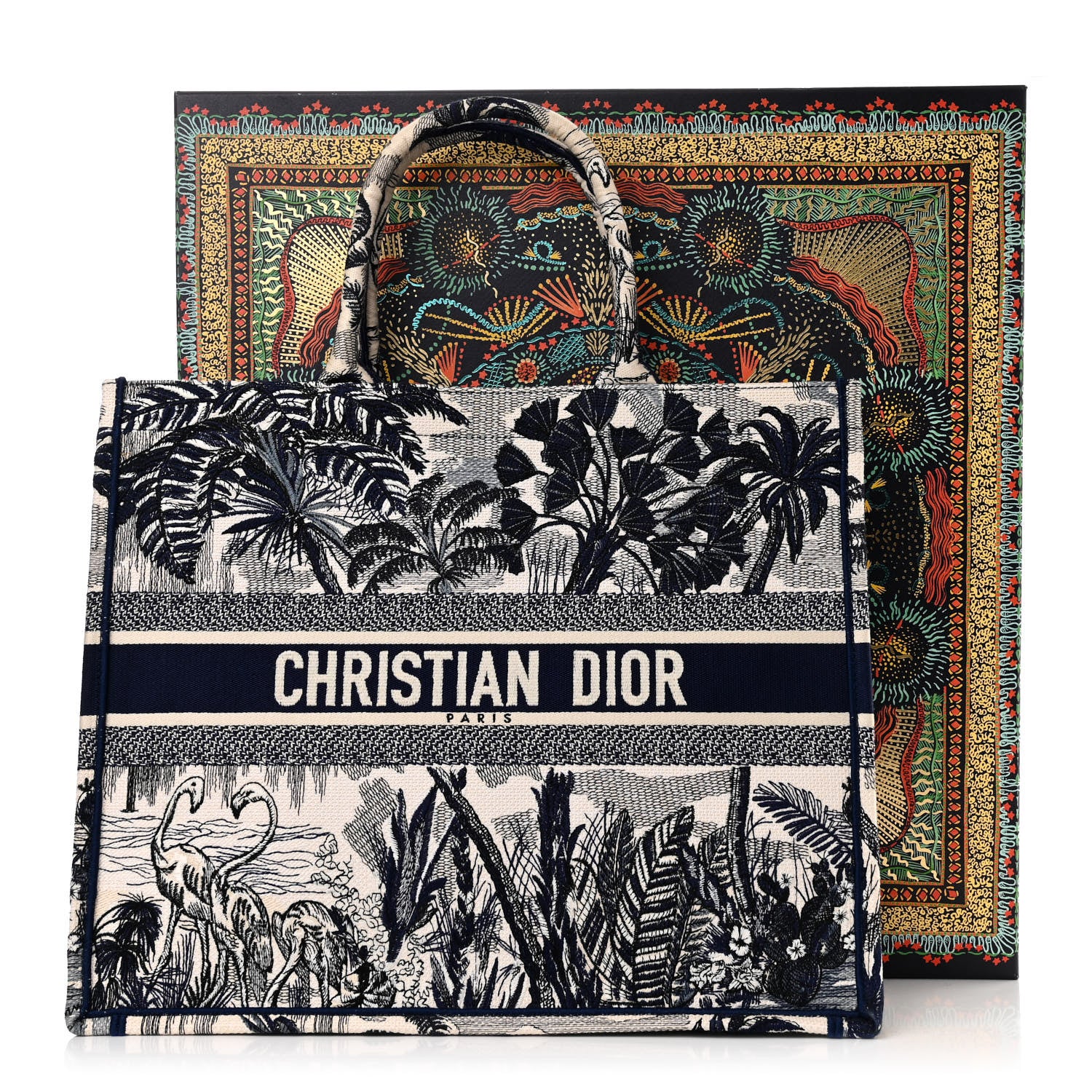 Christian Dior Canvas Embroidered Large Palm Tree Toile De Jouy Book Tote Blue 11 of 11
