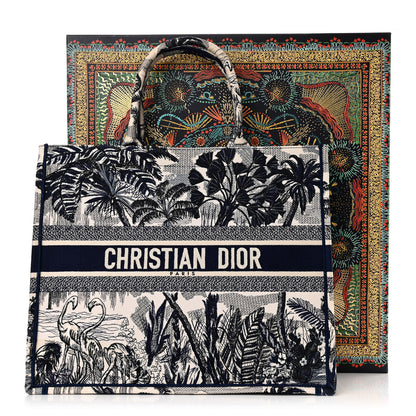 Christian Dior Canvas Embroidered Large Palm Tree Toile De Jouy Book Tote Blue 11 of 11