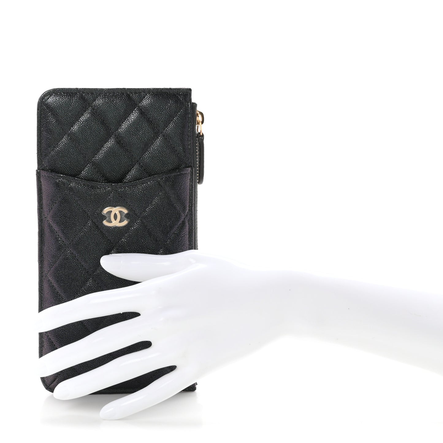 Iridescent Caviar Quilted Classic iPhone Pouch Black