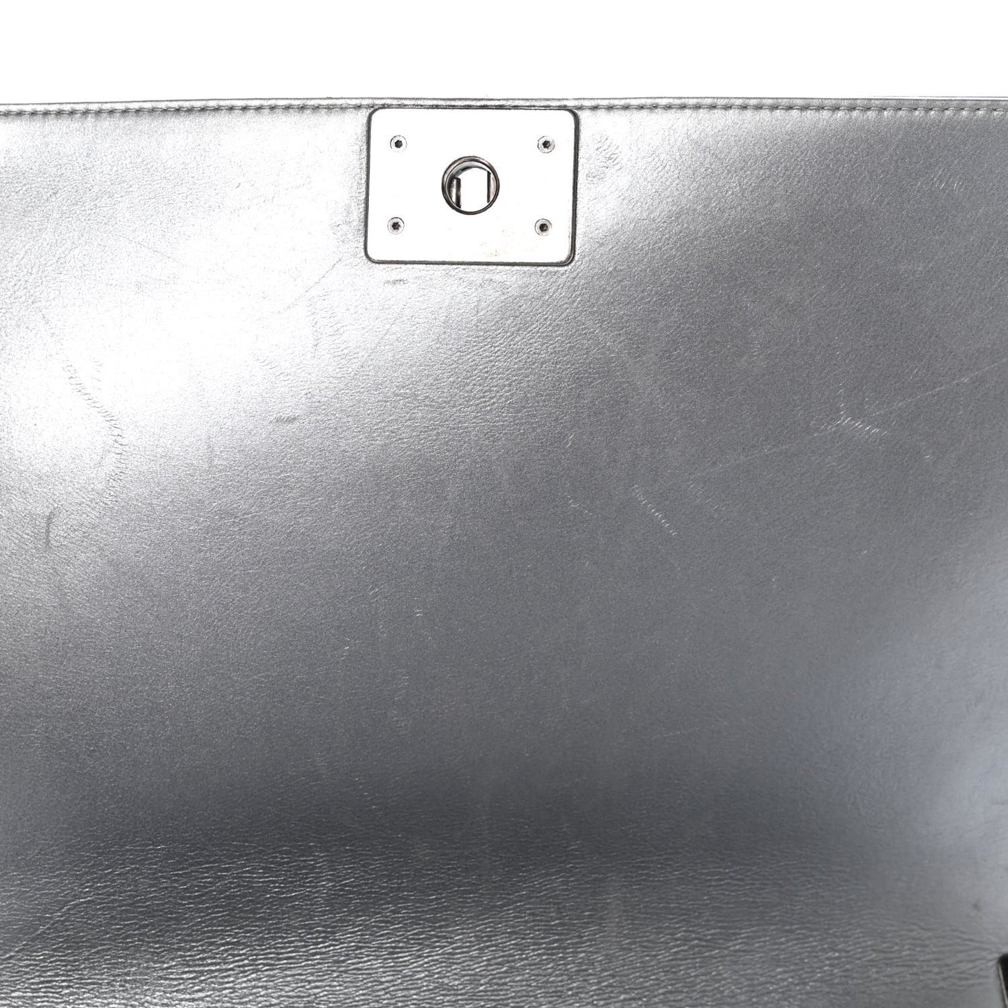 Metallic Calfskin Quilted Large Boy Flap Silver