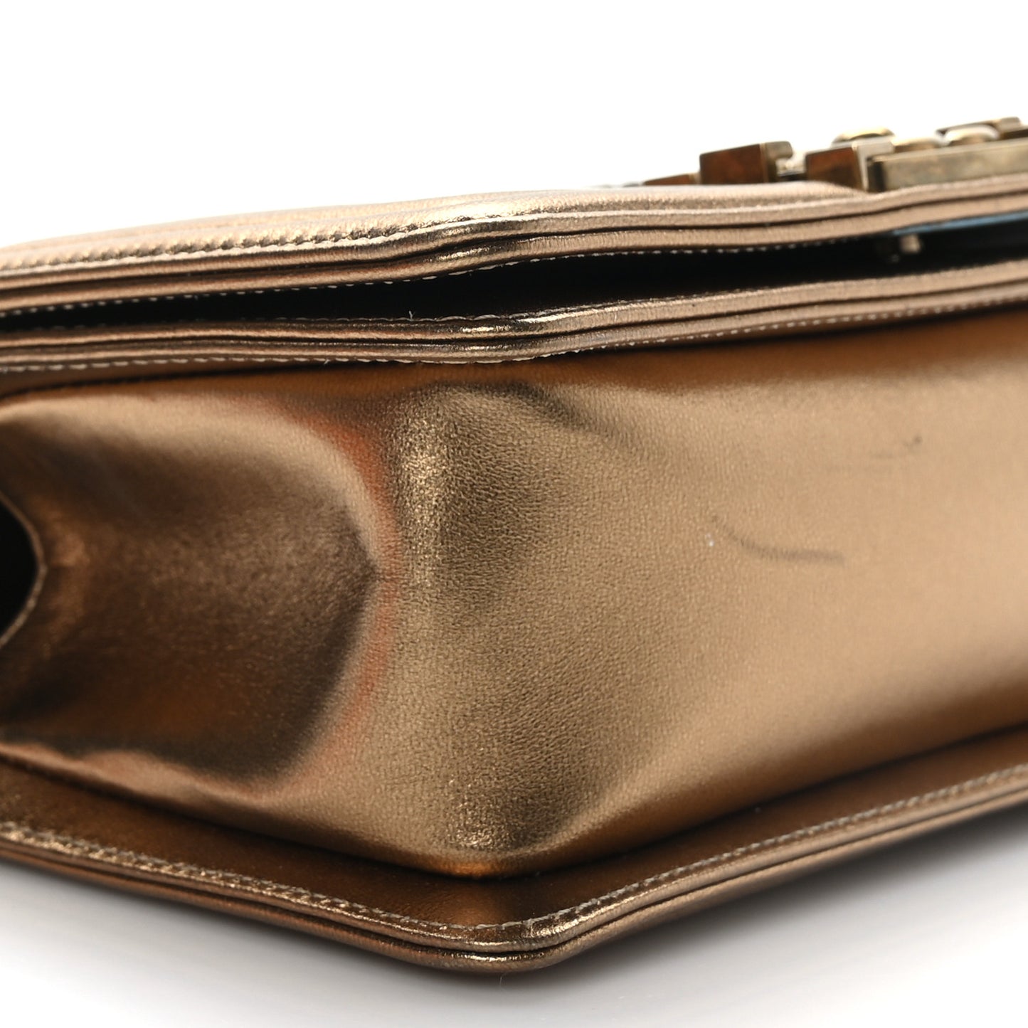 Snakeskin Calfskin Small Boy Flap Gold