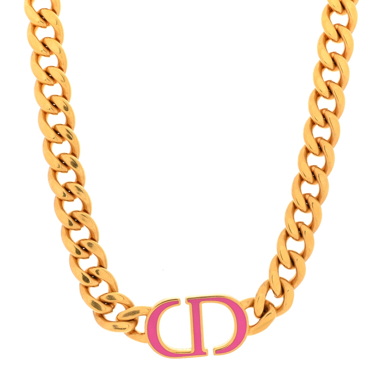 Christian Dior Metal CD Choker Necklace Gold Pink 1 of 4