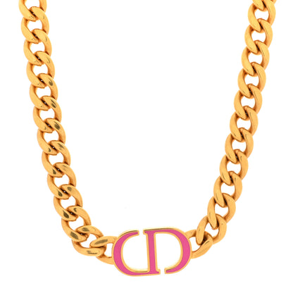 Christian Dior Metal CD Choker Necklace Gold Pink 1 of 4