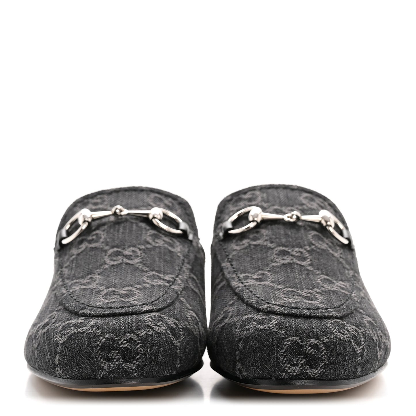 New Denim GG Malaga Kid Womens Princetown Slippers 36 Grey Black
