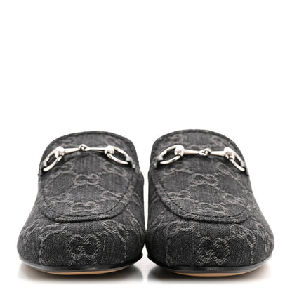 Gucci New Denim GG Malaga Kid Womens Princetown Slippers 36 Grey Black 3 of 10