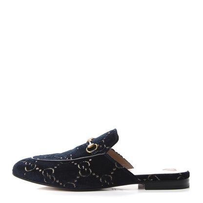 Gucci Velvet GG Monogram Womens Princetown Slippers 40.5 Blue Beige 1 of 9