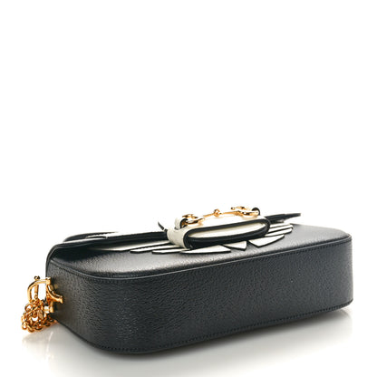 Gucci X ADIDAS Textured Dollar Calfskin Web Small Trefoil Horsebit 1955 Shoulder Bag Black Off White 4 of 11