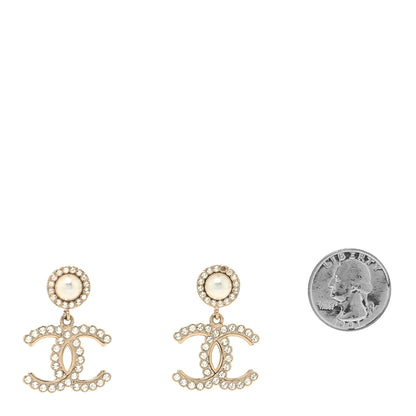 Chanel Crystal Pearl Bow-tiful CC Drop Earrings Gold 2 of 5