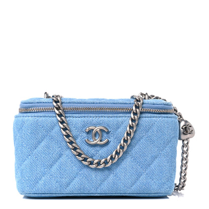 Chanel Denim Quilted Sweetheart Small Vanity Case With Chain Blue 1 of 11