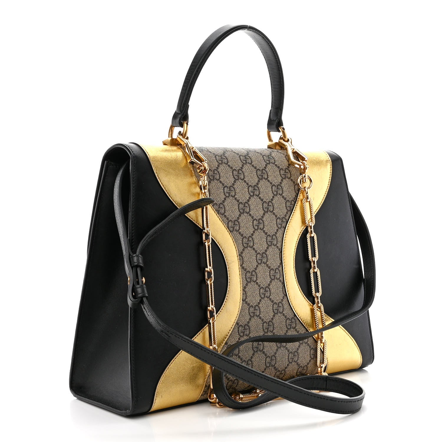 Gucci Nappa GG Supreme Monogram Medium Osiride Top Handle Bag Black Oro Vecchio Beige Ebony 3 of 18