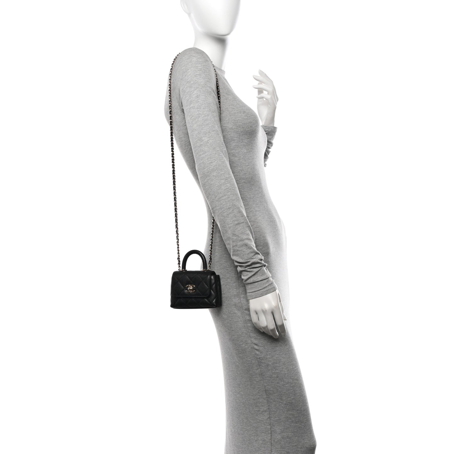 Caviar Quilted Nano Coco Handle Clutch With Chain Black