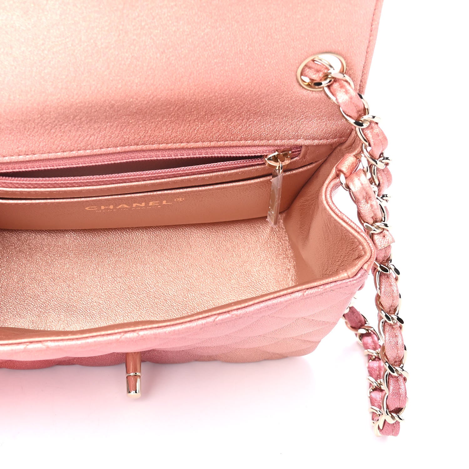 Chanel Metallic Lambskin Quilted Ombre Mini Square Flap Pink 4 of 4