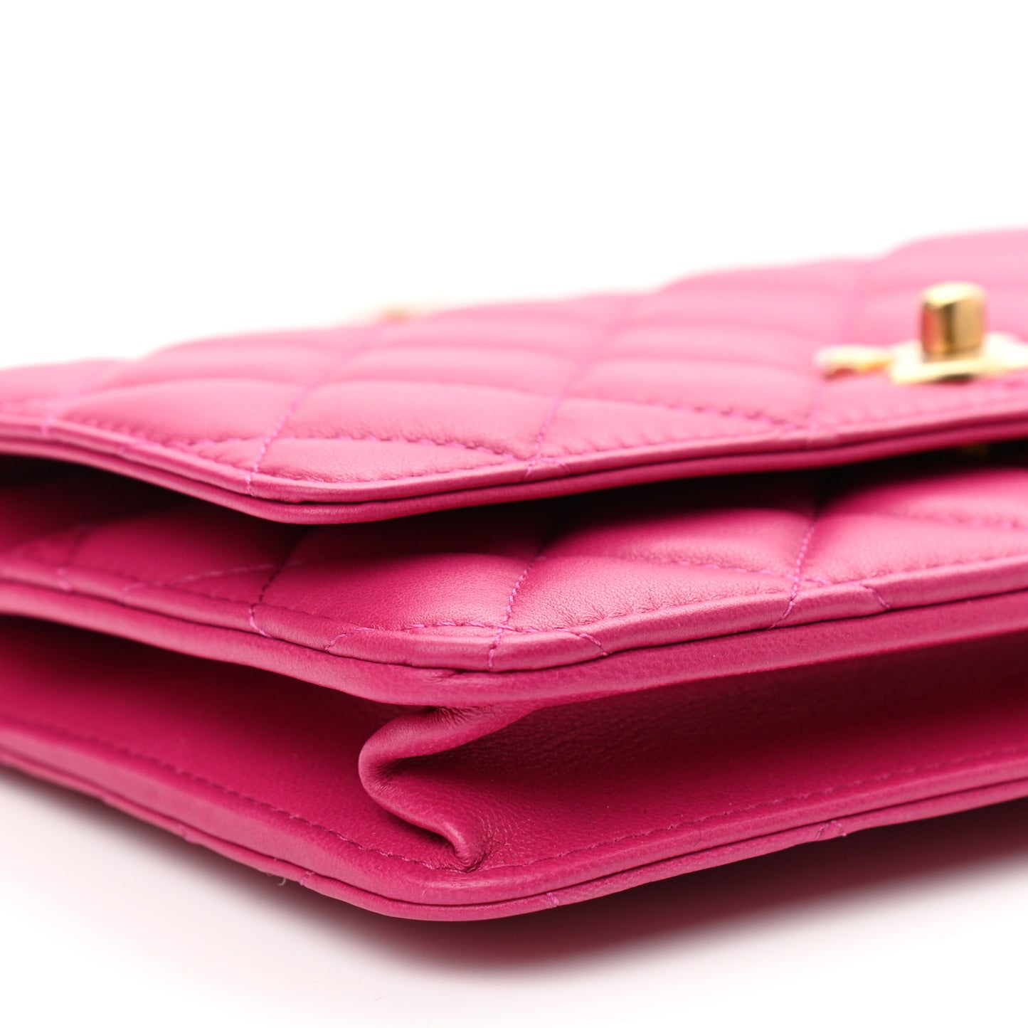 Lambskin Quilted CC Pearl Crush Wallet on Chain WOC Dark Pink