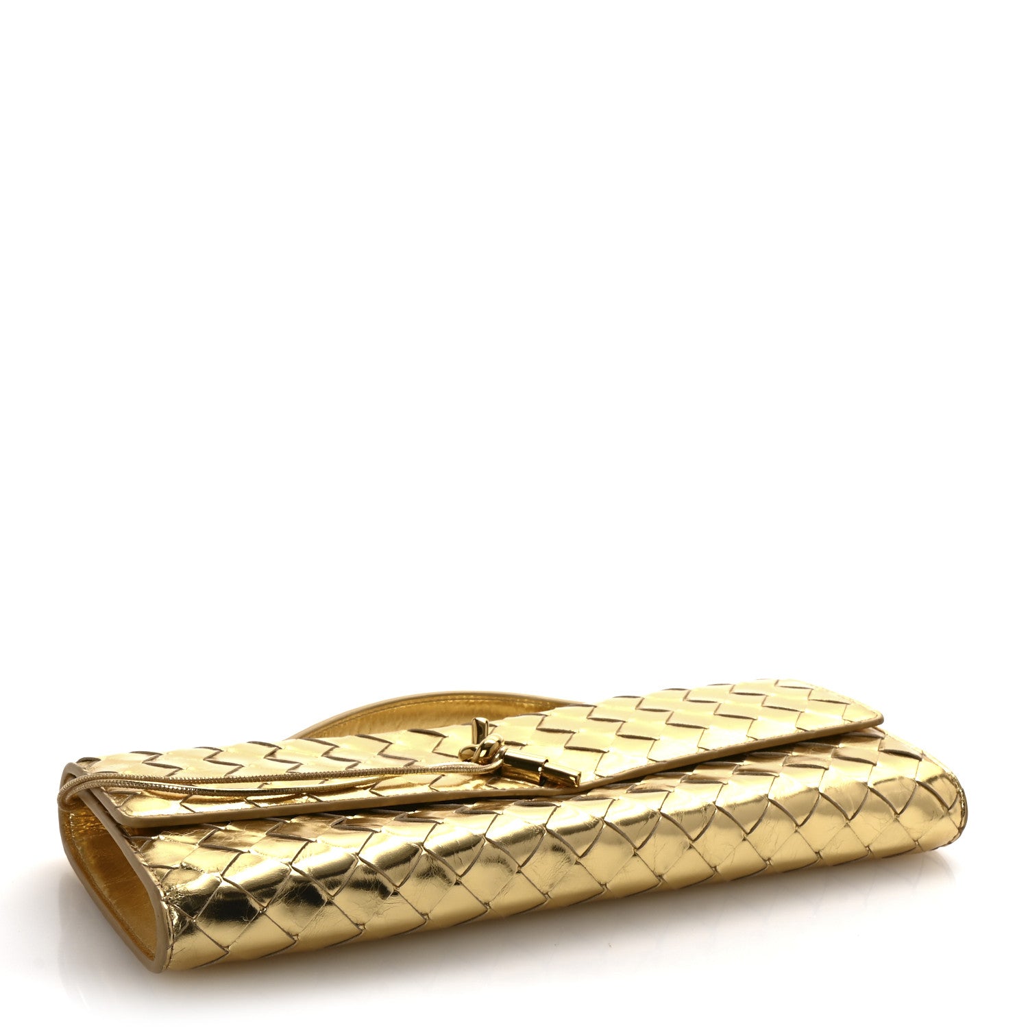 Bottega Veneta Metallic Lambskin Intrecciato Long Andiamo Top Handle Clutch Gold 4 of 6