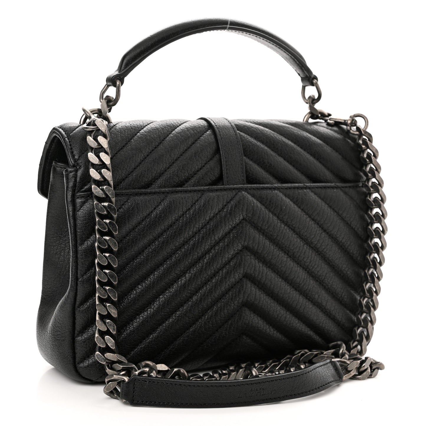 Sheepskin Matelasse Chevron Monogram Medium College Bag Black