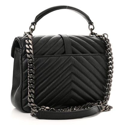 Saint Laurent Sheepskin Matelasse Chevron Monogram Medium College Bag Black 3 of 12