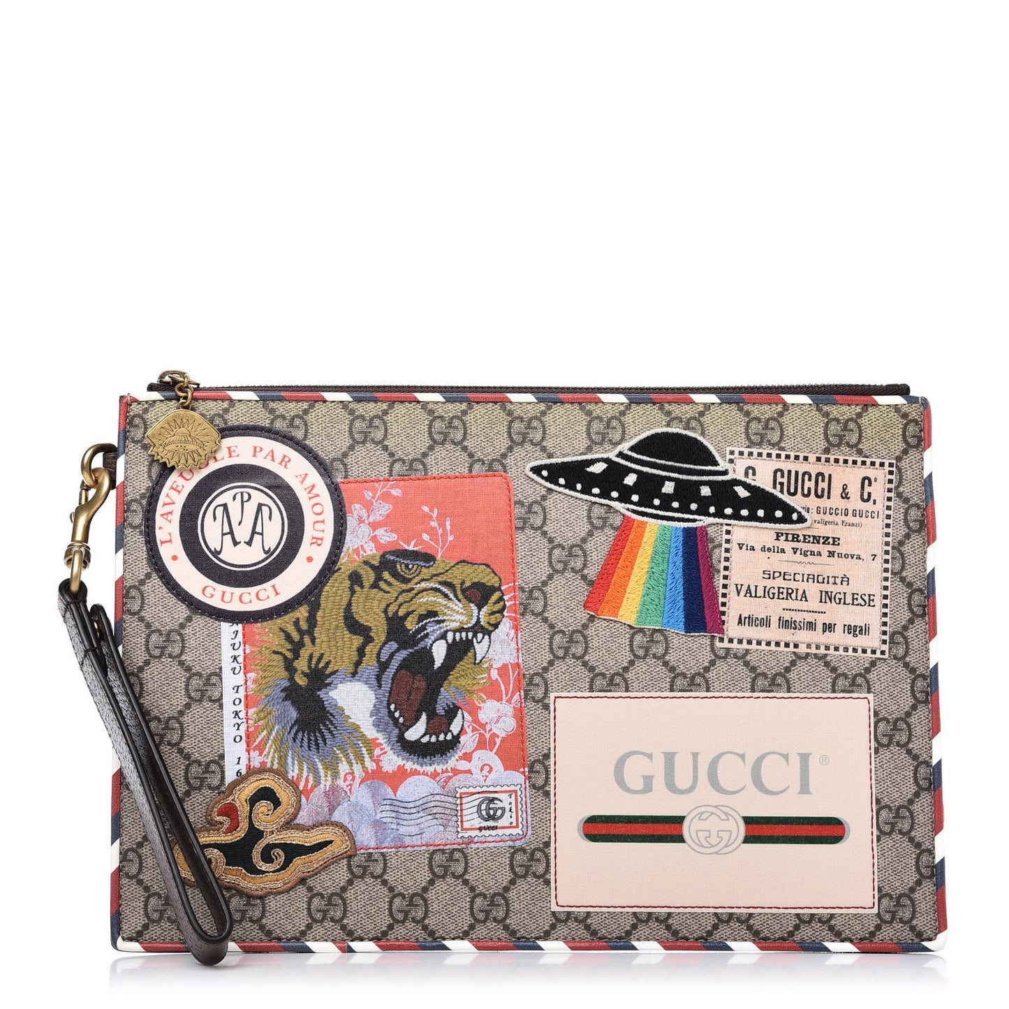 GG Supreme Monogram Courrier Documents Holder Beige New Acero