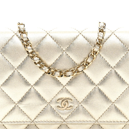 Chanel Metallic Lambskin Quilted Wallet On Chain WOC Gold 9 of 11