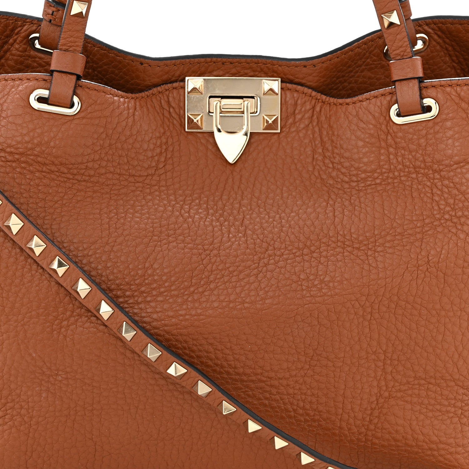 Valentino Garavani Pebbled Calfskin Medium Rockstud Tote Light Cuir 7 of 9