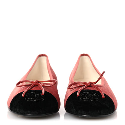 Chanel Velvet Cap Toe CC Ballerina Flats 36.5 Dark Pink Black 3 of 11